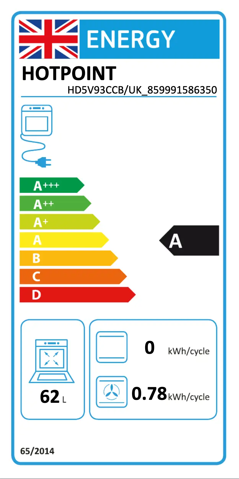 Page 1 de la notice Label énergétique Hotpoint HD5V93CCB/UK