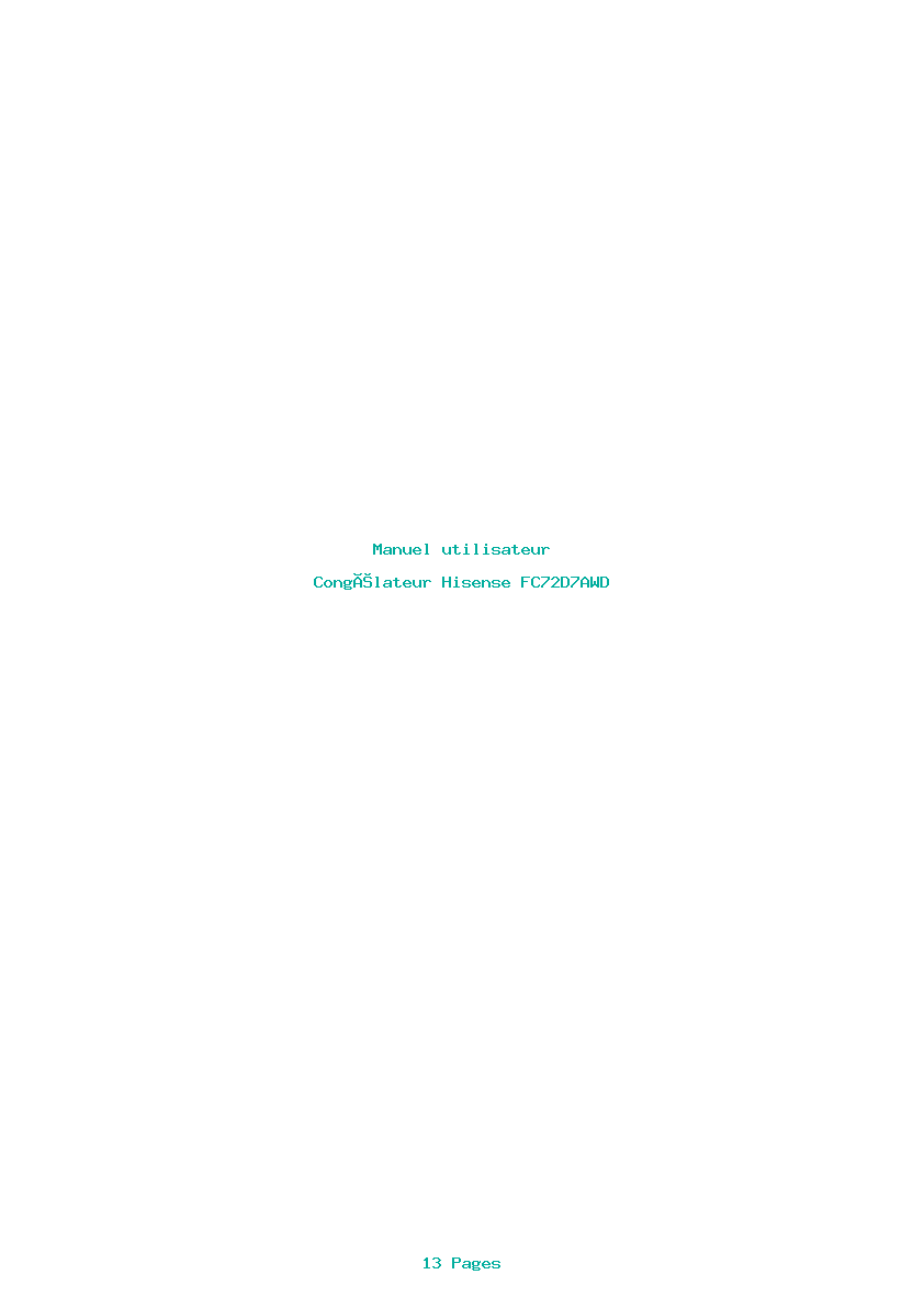Page 1 de la notice Manuel utilisateur Hisense FC72D7AWD