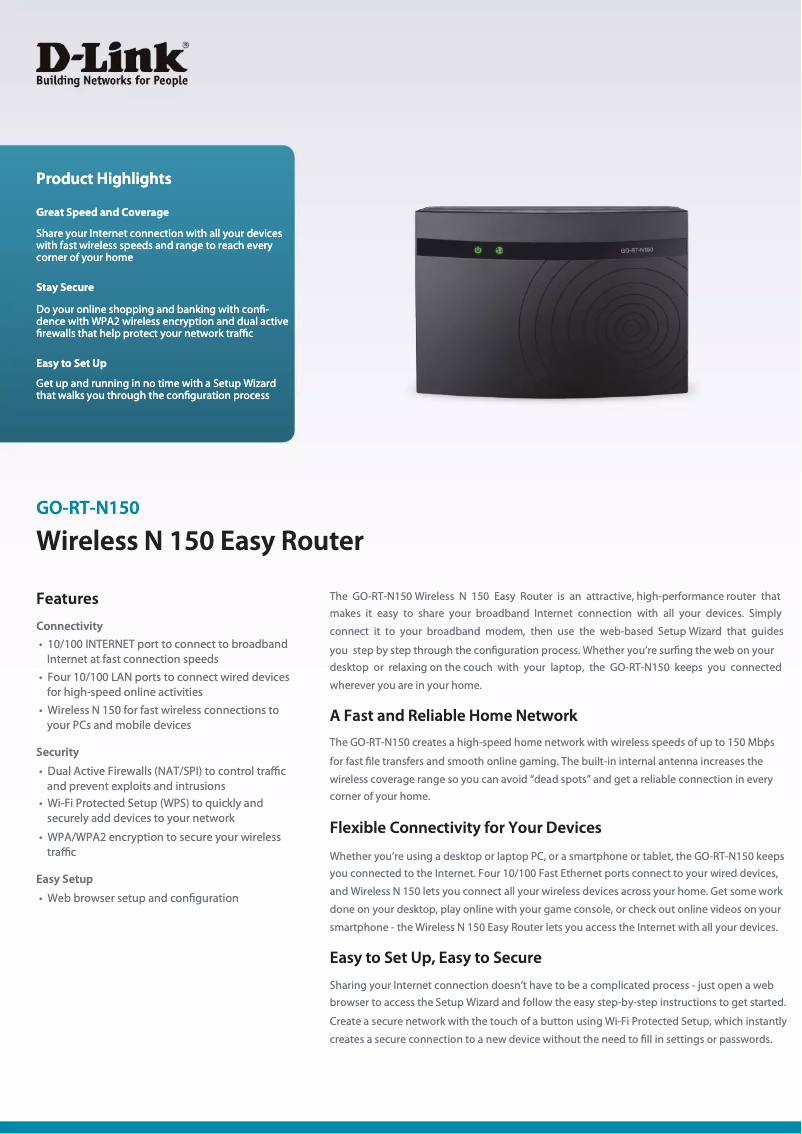 Página 1 del manual Ficha técnica D-Link GO-RT-N150