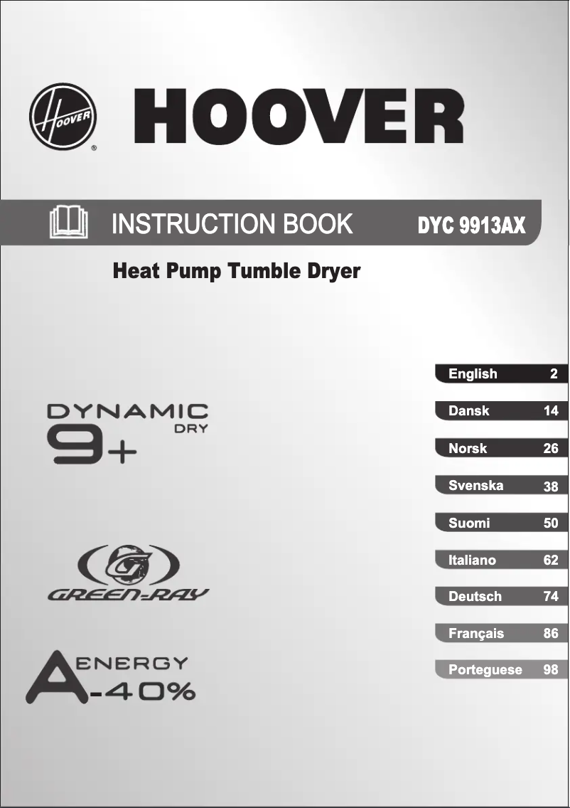 Page 1 de la notice Manuel utilisateur Hoover DYC 9913AX-80