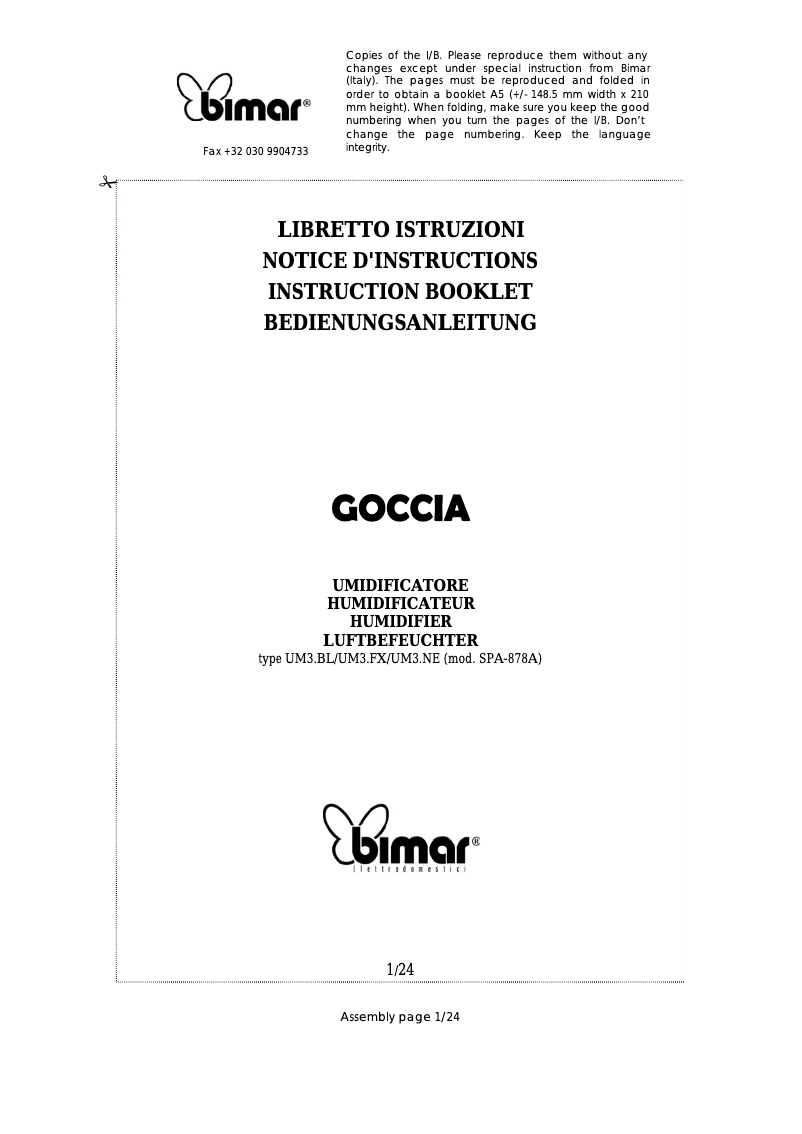 Página 1 del manual Manual de usuario Bimar UM3.NE