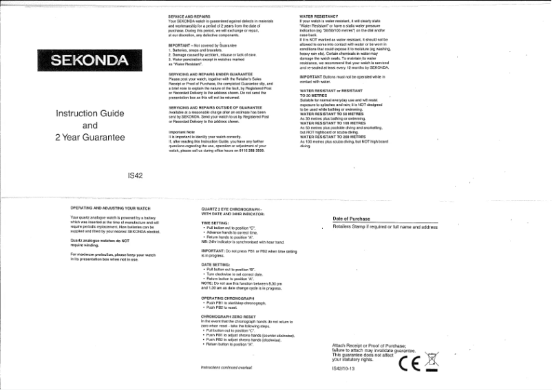 Page 1 de la notice Manuel utilisateur Sekonda Classic 3485
