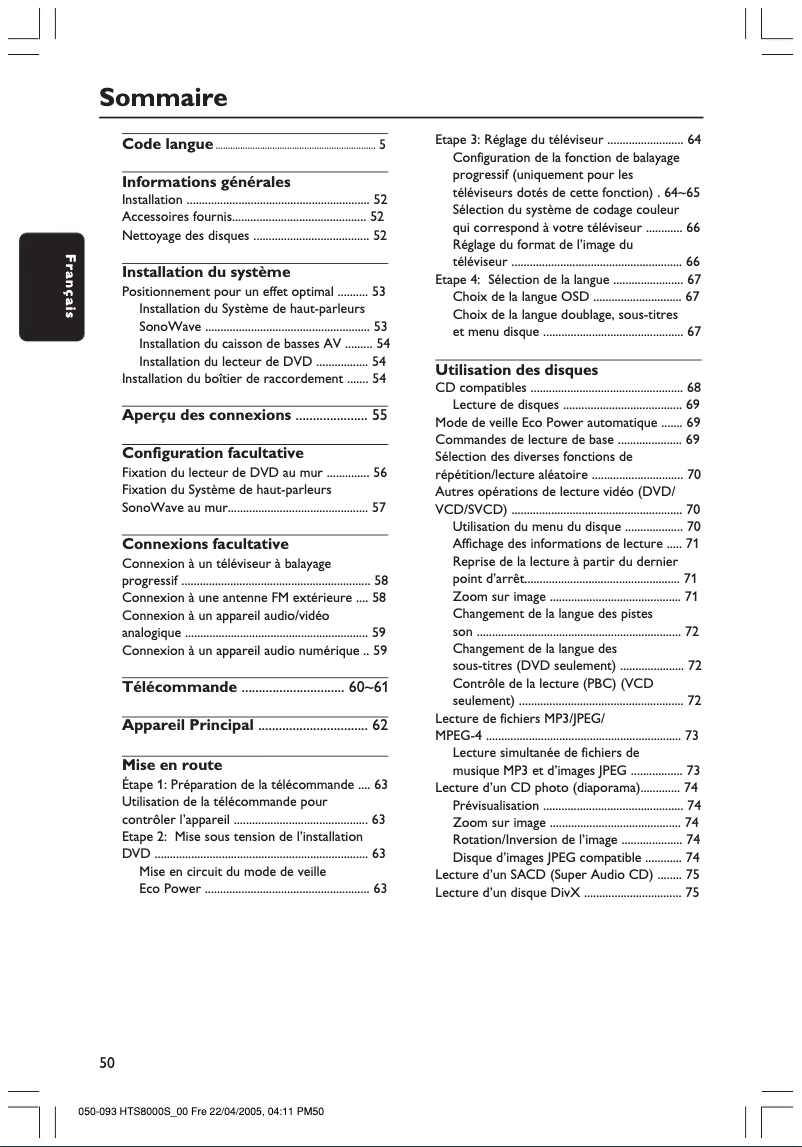 Page 1 de la notice Manuel utilisateur Philips HTS8010S