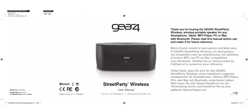 Page 1 of the manual User Manual Gear4 GE4PG748GRN