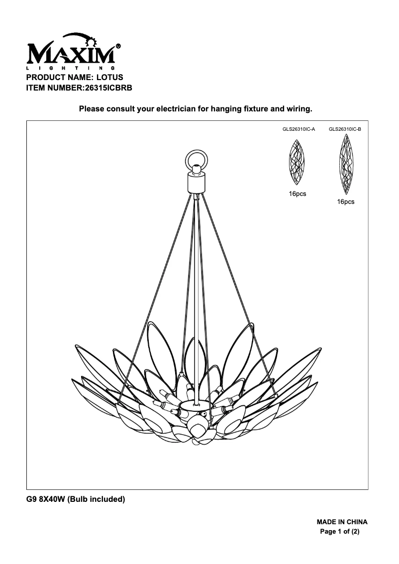 Page 1 de la notice Manuel utilisateur Maxim Lotus 26315ICBRB