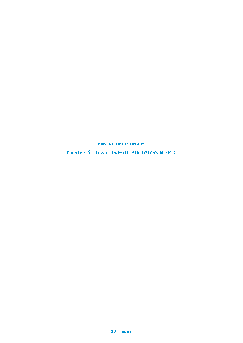Page 1 de la notice Manuel utilisateur Indesit BTW D61053 W (PL)