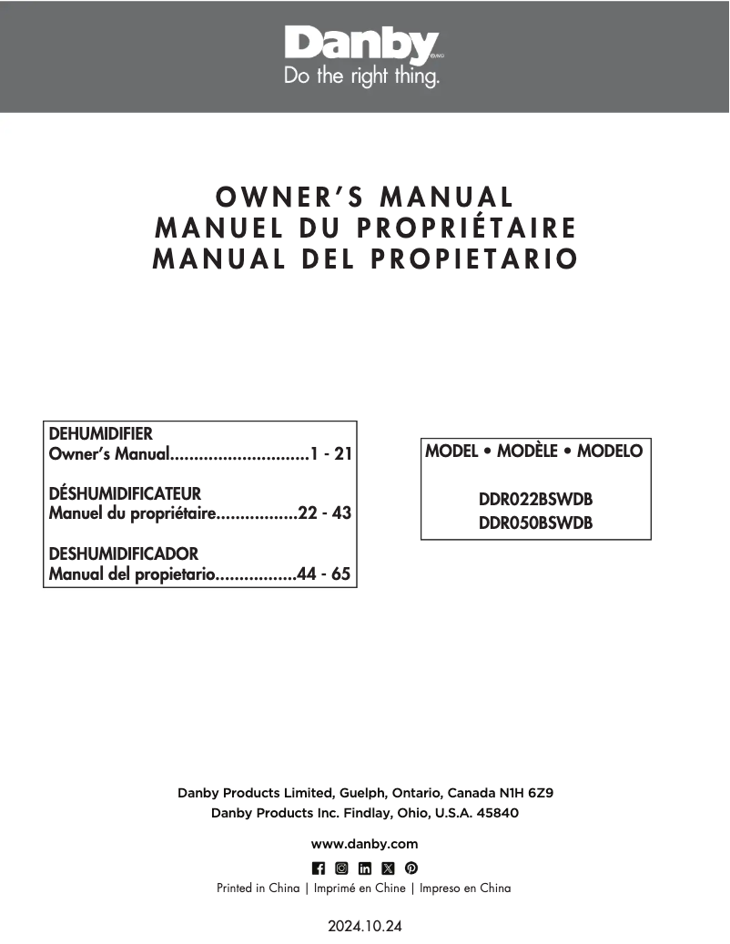 Page 1 de la notice Manuel utilisateur Danby DDR050BSWDB
