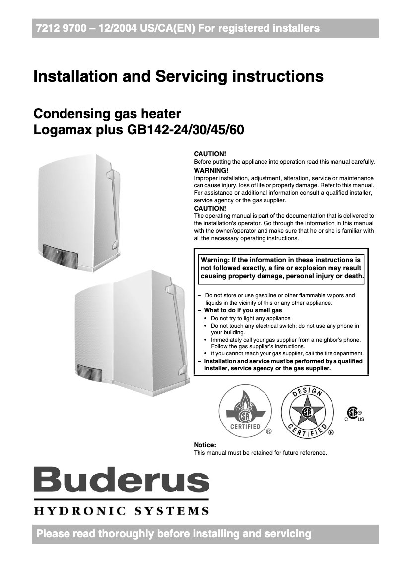 Page 1 de la notice Manuel utilisateur Buderus Logamax plus GB142-24