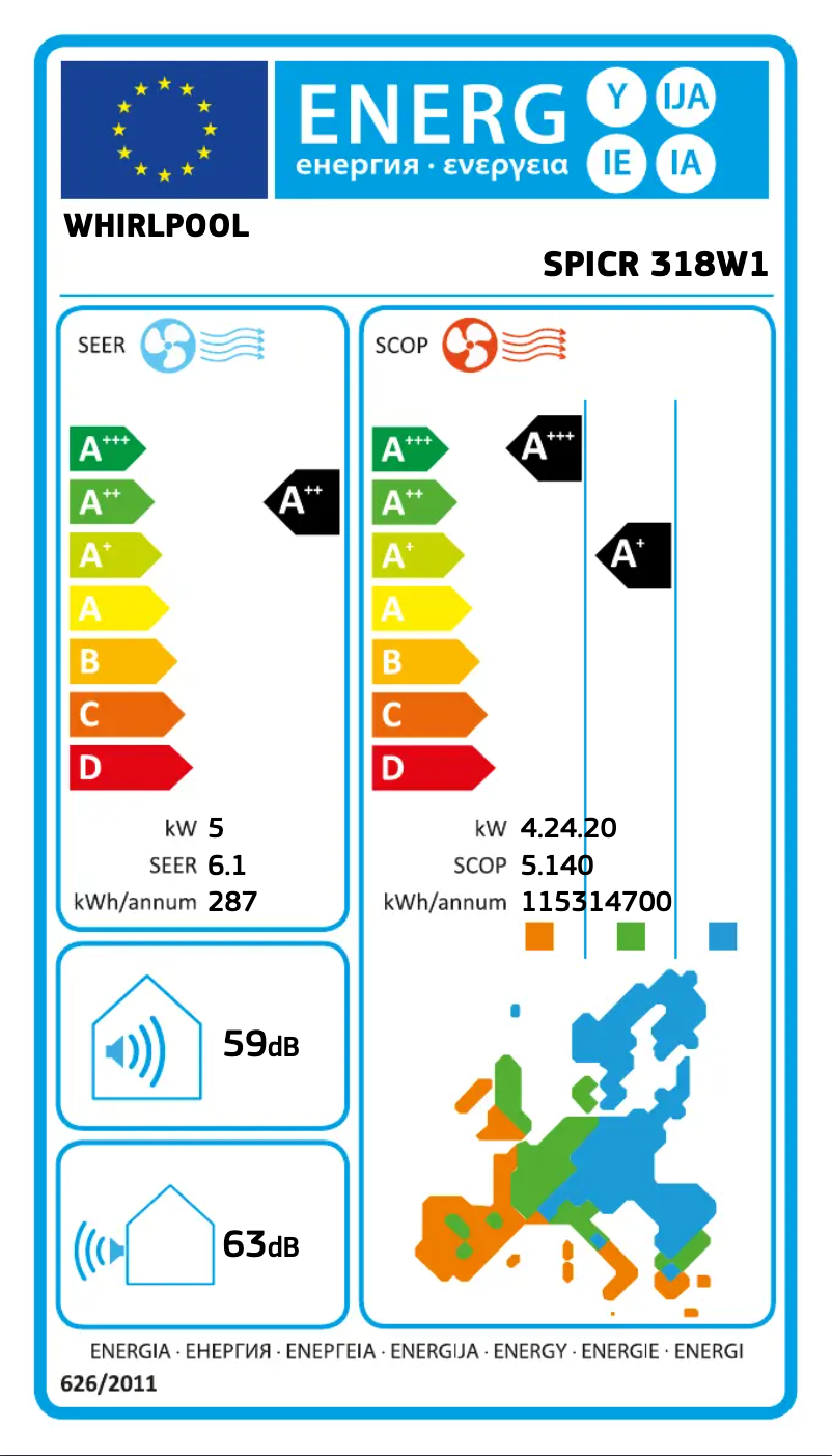 Página 1 del manual Etiqueta energética Whirlpool SPICR 318W1