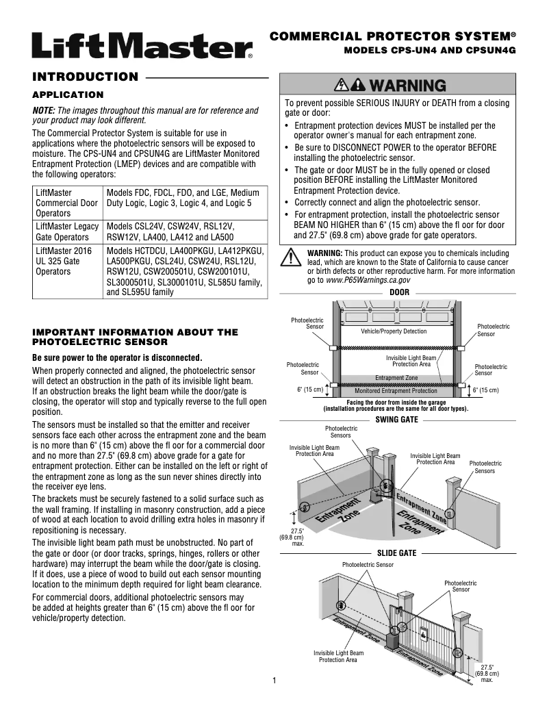 Page 1 de la notice Manuel utilisateur LiftMaster CPS-UN4