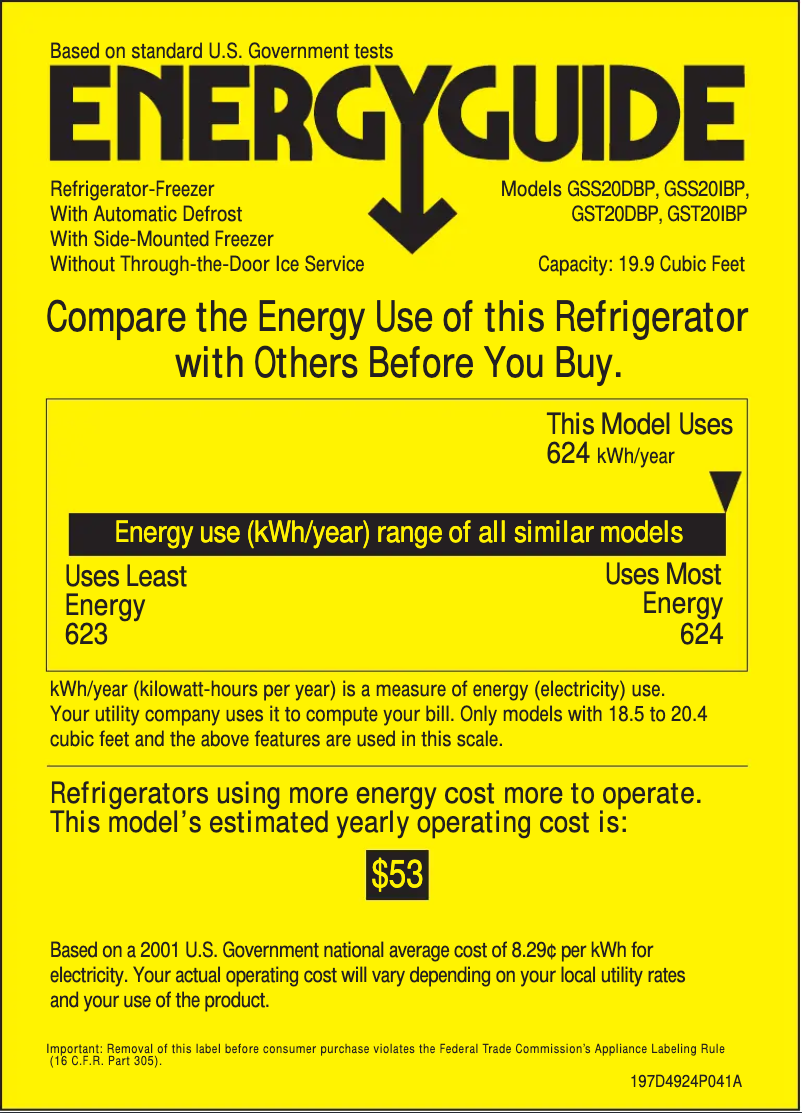Page n°1 - Label énergétique GE GSS20IBPWW