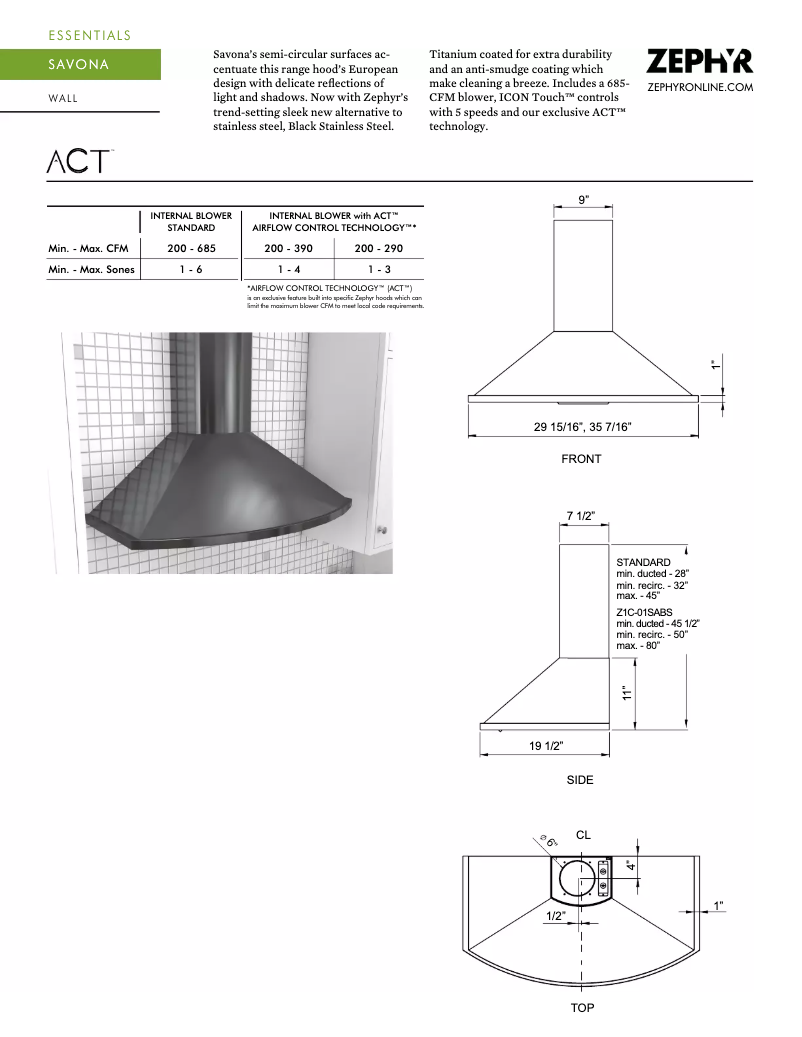 Página 1 del manual Ficha técnica Zephyr ZSA-M90DW