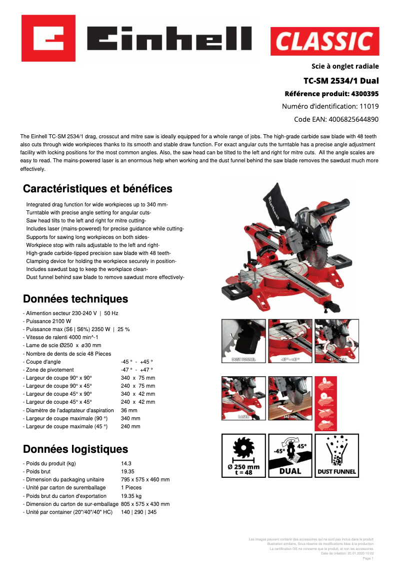 Página 1 del manual Ficha técnica Einhell TC-SM 2534/1 Dual