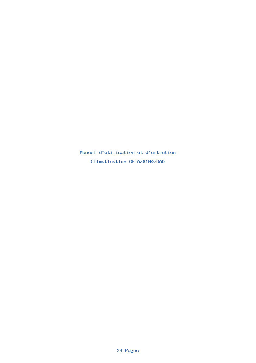 Page 1 de la notice Manuel d'utilisation et d'entretien GE AZ61H07DAD