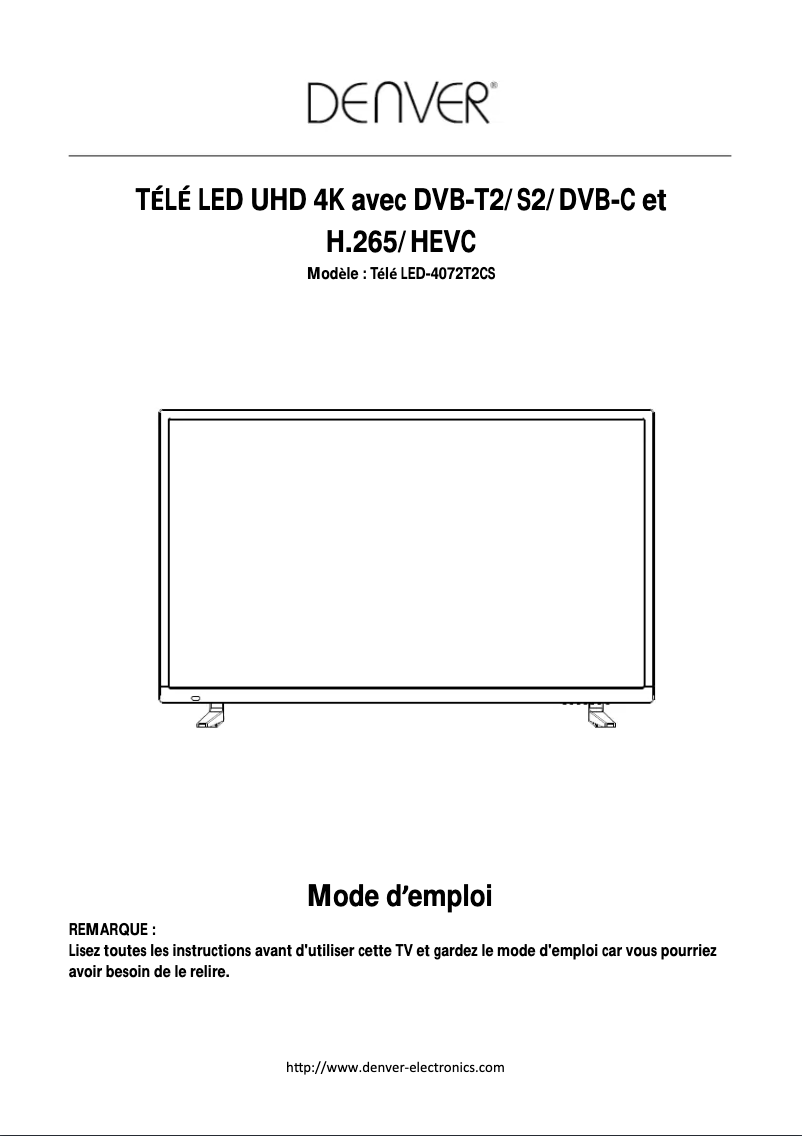 Page 1 de la notice Manuel utilisateur Denver LED-4072T2CS