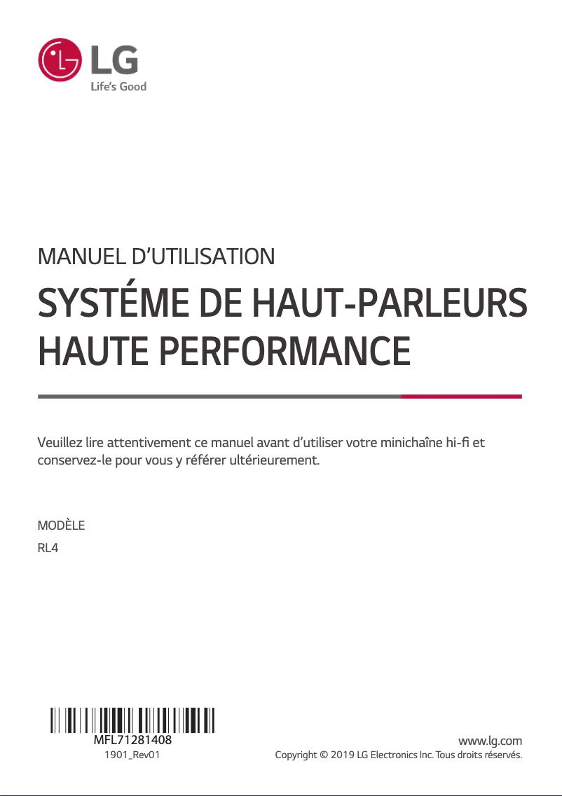 Page 1 de la notice Manuel utilisateur LG RL4
