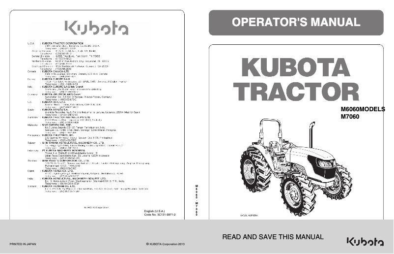 Page 1 de la notice Manuel utilisateur Kubota M7060HDRC12