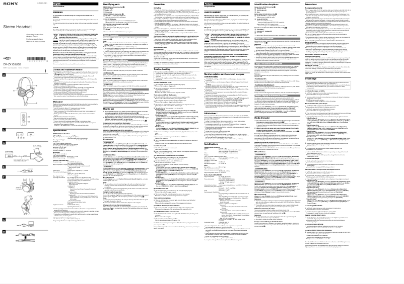Page n°1 - Manuel utilisateur Sony DR-ZX103USB