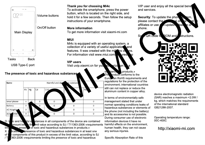 Page 1 de la notice Manuel utilisateur Xiaomi Mi 4i