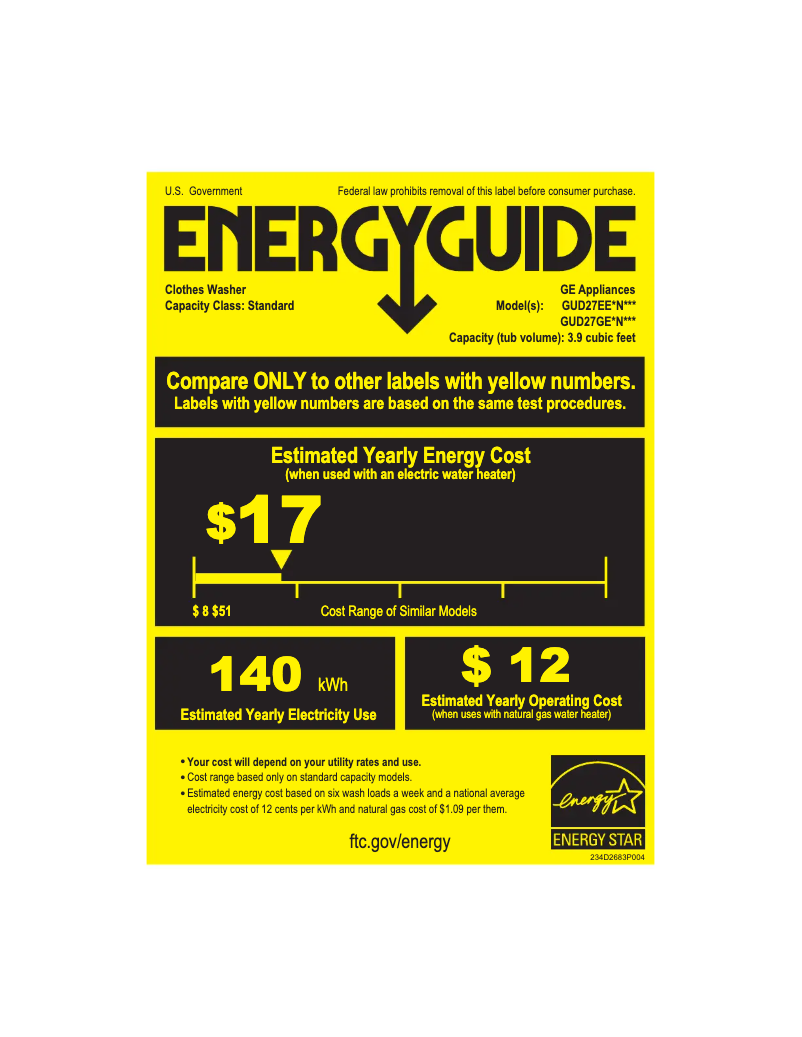 Página 1 del manual Etiqueta energética GE Spacemaker GUD27GESNWW