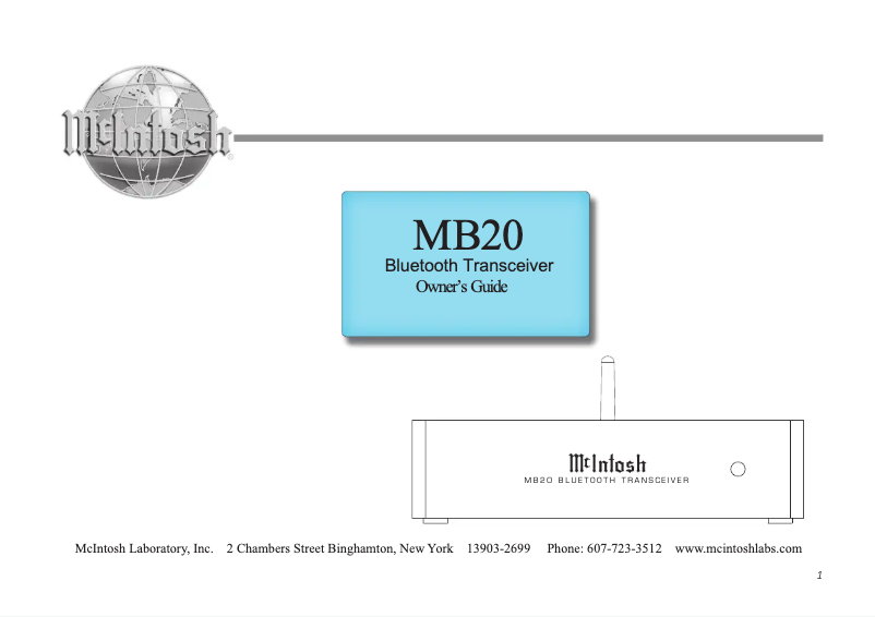 Page 1 de la notice Manuel utilisateur McIntosh MB20