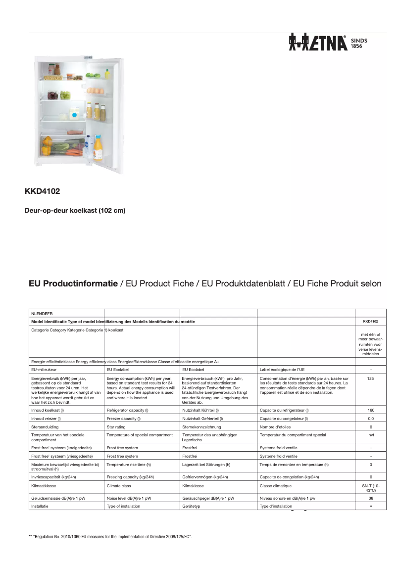 Page 1 de la notice Fiche technique Etna KKD4102