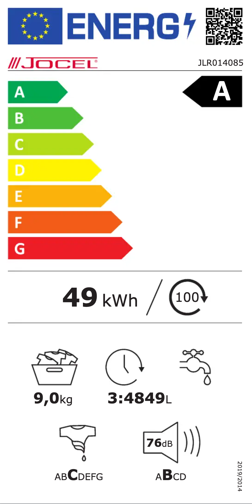 Page 1 de la notice Label énergétique Jocel JLR014085