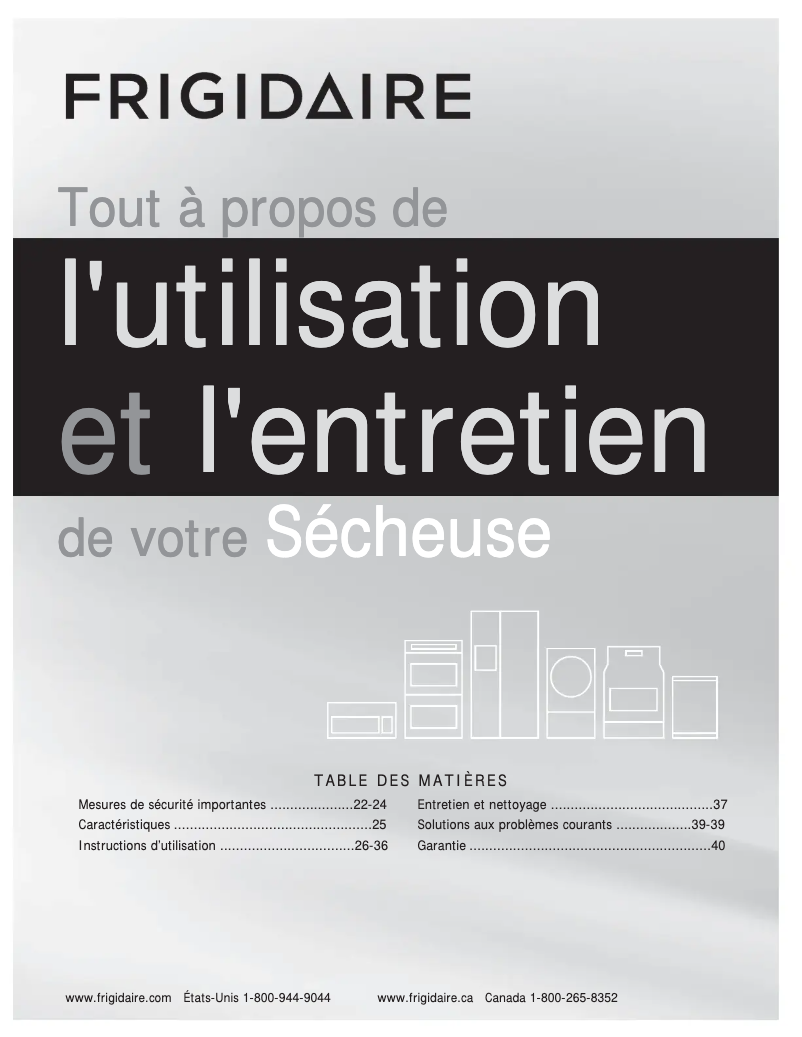 Page 1 de la notice Manuel utilisateur Frigidaire FASG7074NW