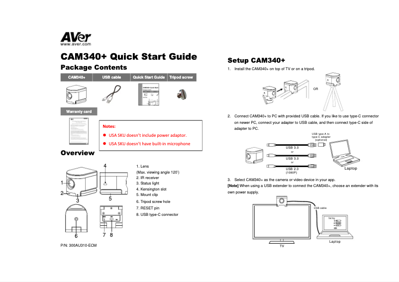 Page 1 de la notice Manuel utilisateur AVer CAM340+