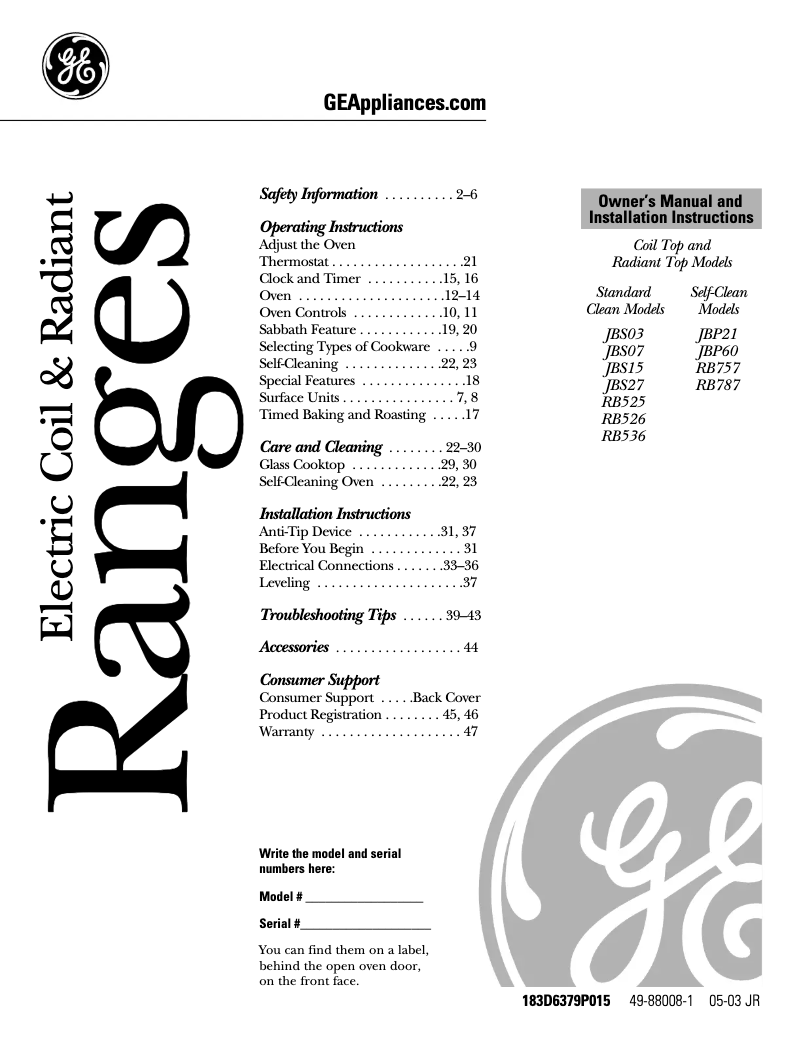 Page 1 de la notice Guide d'installation Hotpoint RB526CAA