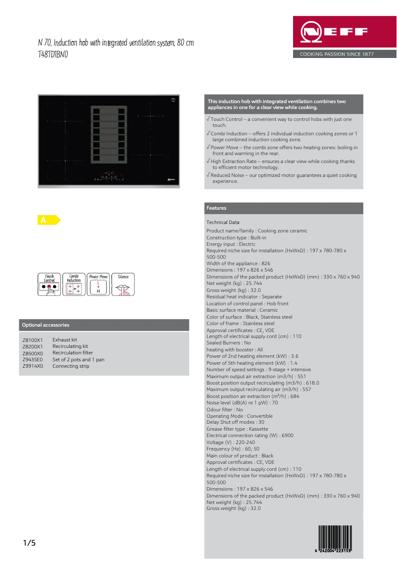 Página 1 del manual Ficha técnica Neff T48TD1BN0