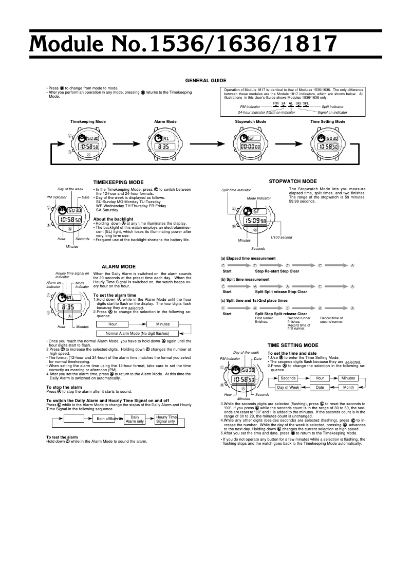 Page 1 de la notice Manuel utilisateur Casio Illuminator W87H-1V