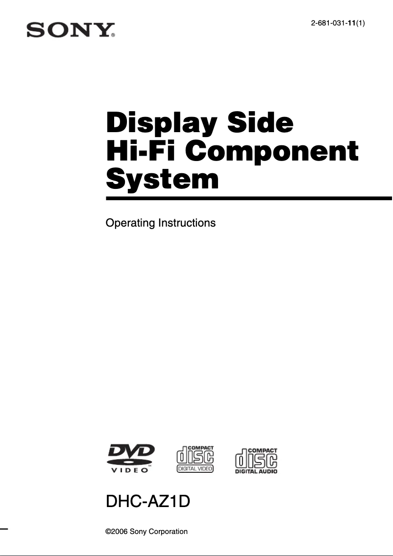 Page 1 de la notice Manuel utilisateur Sony DHC-AZ1D