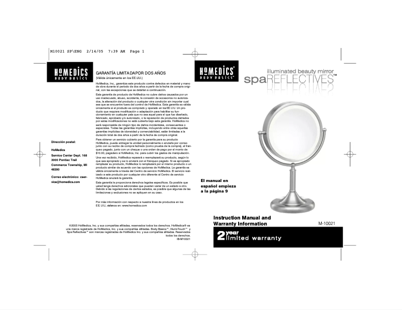 Page 1 de la notice Manuel utilisateur Homedics M-10021