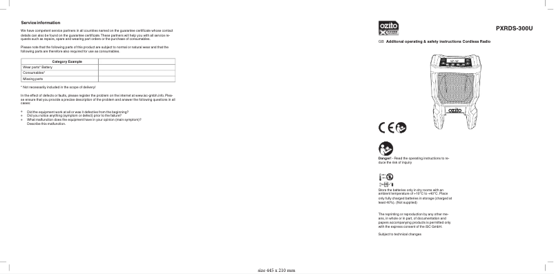 Page 1 de la notice Manuel utilisateur Ozito PXRDS-300U