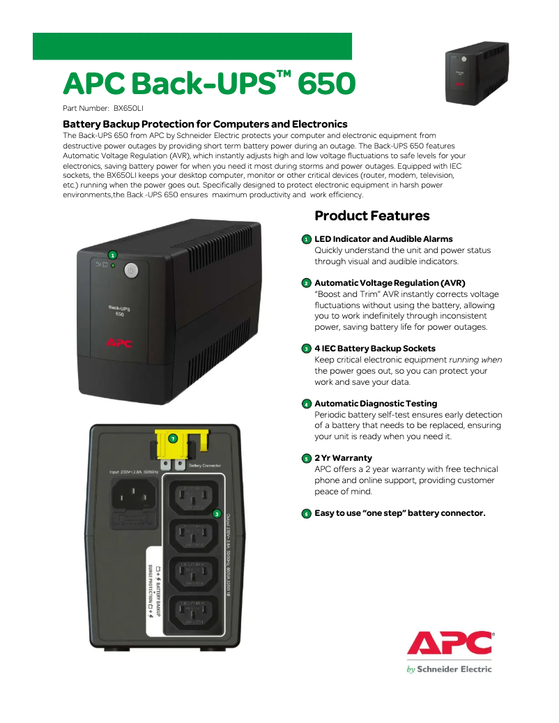 Página 1 del manual Folleto APC Back-UPS BX650LI