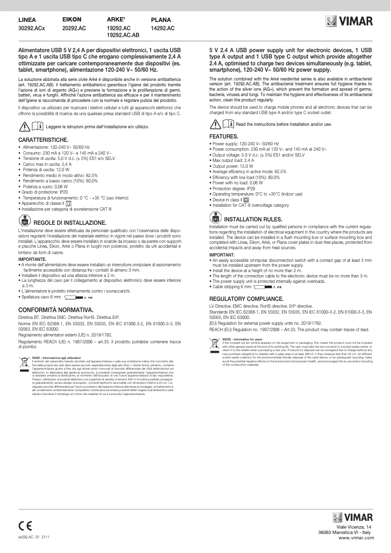 Página 1 del manual Manual de usuario Vimar 14292.AC