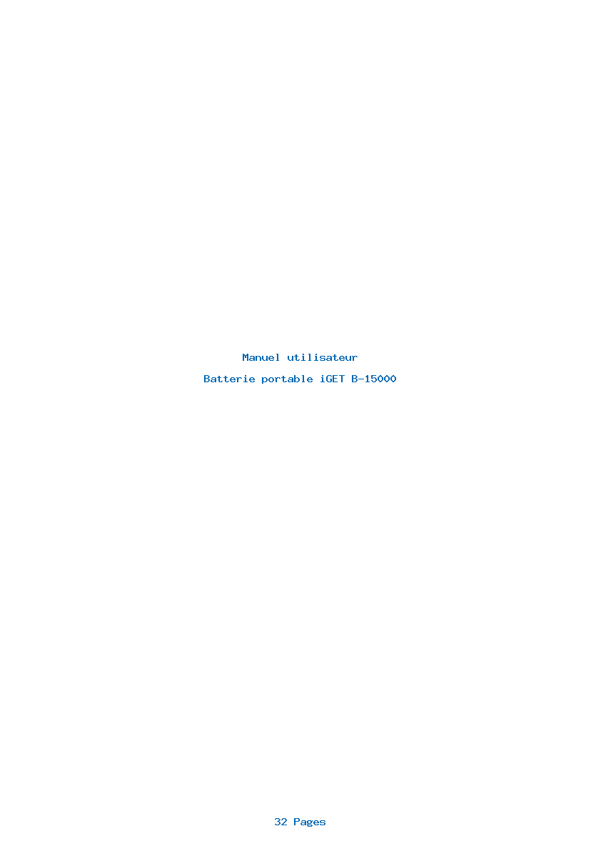 Page 1 de la notice Manuel utilisateur iGET B-15000