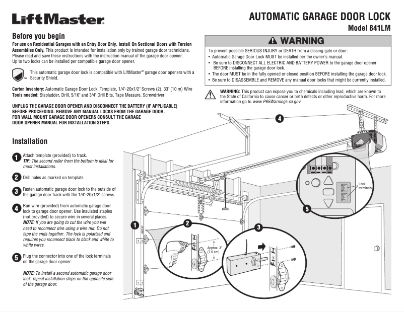 Page 1 de la notice Manuel utilisateur LiftMaster 841LM