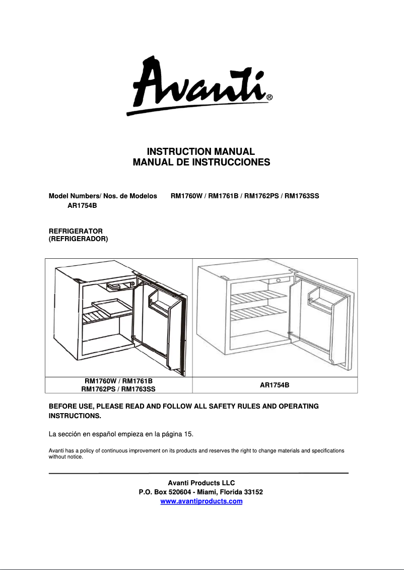 Page 1 de la notice Manuel utilisateur Avanti RM1760W