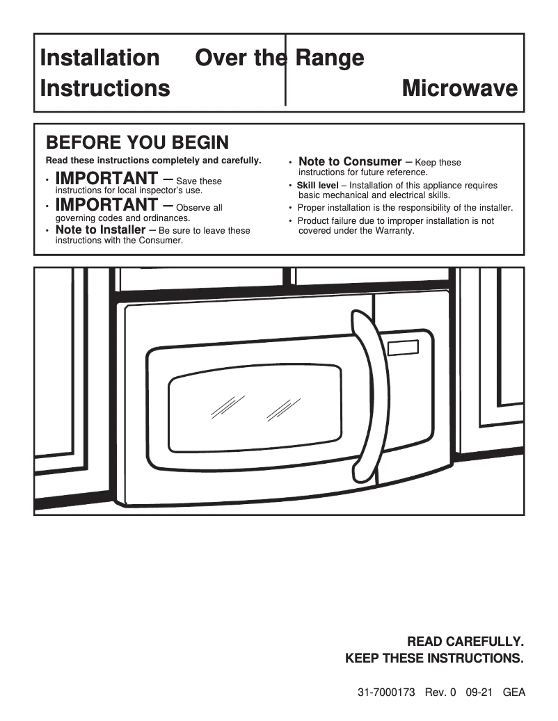Página 1 del manual Guía de instalación GE JNM3163DJWW