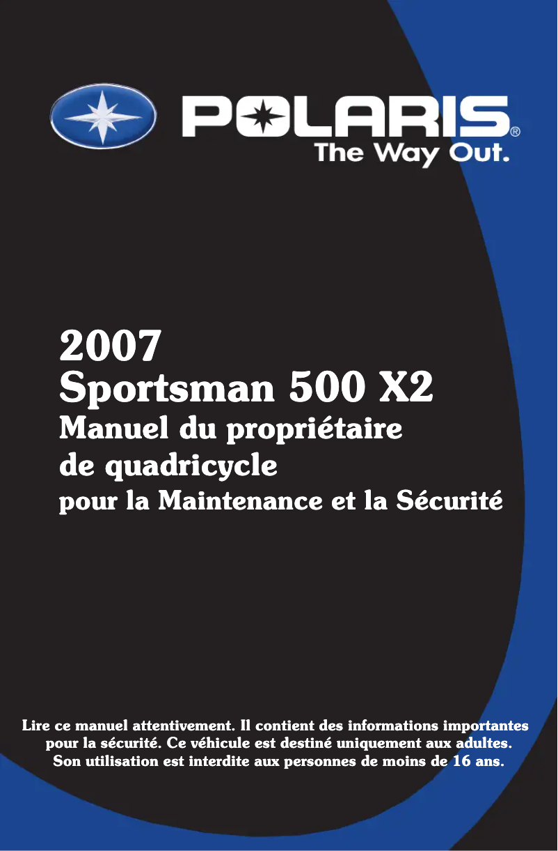 Page 1 de la notice Manuel utilisateur Polaris Sportsman 500 X2 Quadricycle (2007)