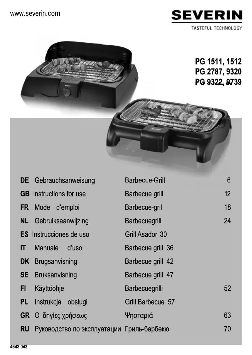 Page 1 de la notice Manuel utilisateur Severin PG 9322