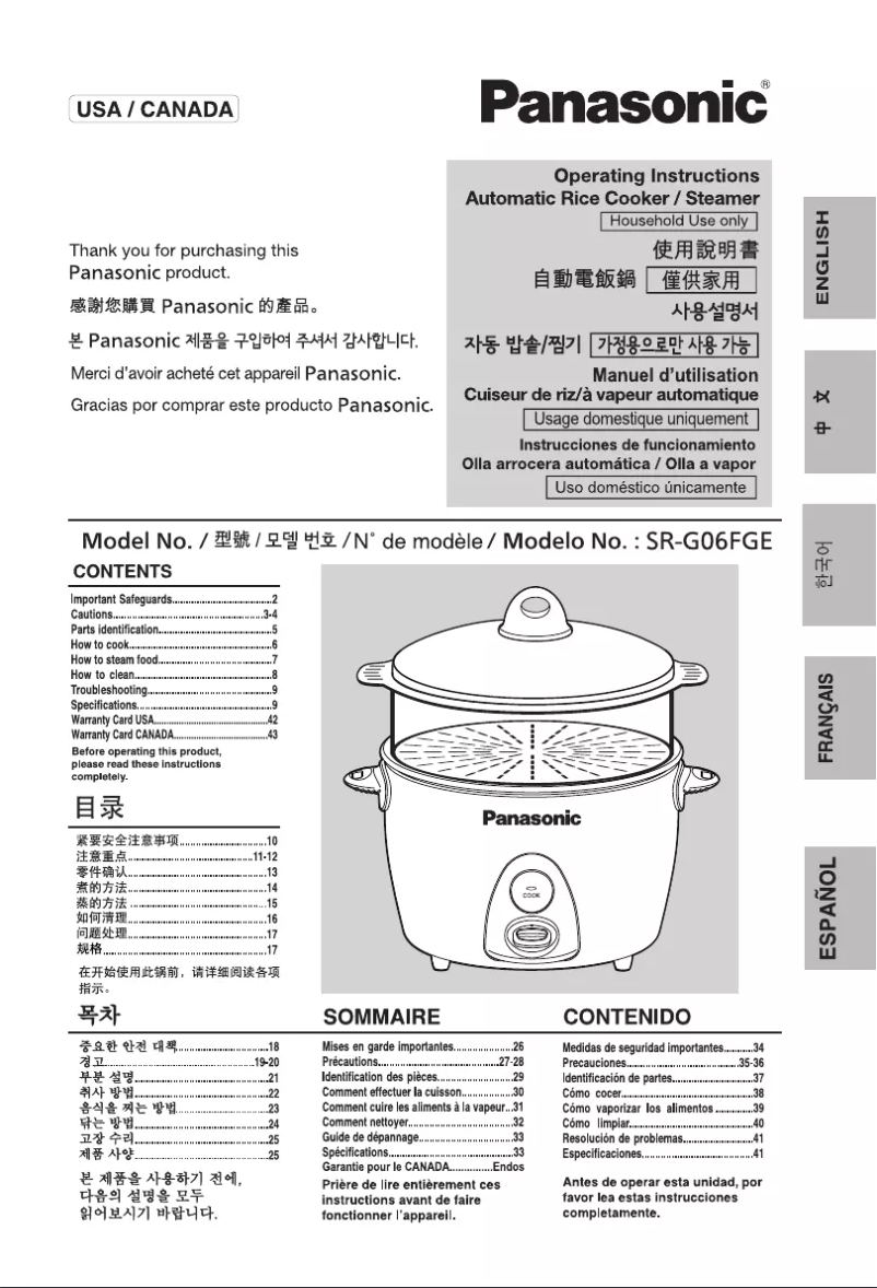 Page 1 de la notice Manuel utilisateur Panasonic SR-G06FGE