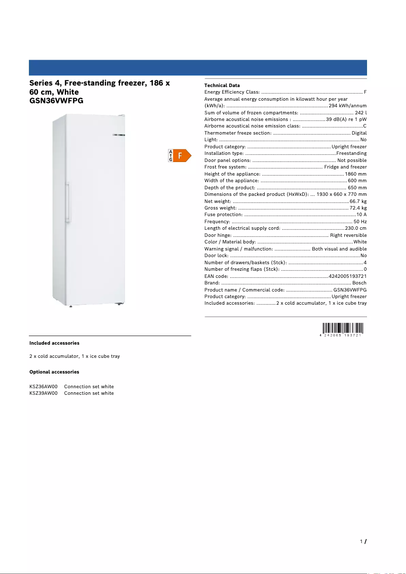 Page 1 of the manual Technical Sheet Bosch GSN36VWFPG