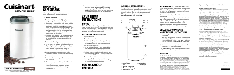 Page 1 de la notice Manuel utilisateur Cuisinart Coffee Bar DCG-20