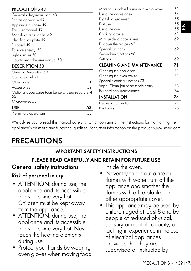 Página 1 del manual Folleto Smeg SO6102M2S