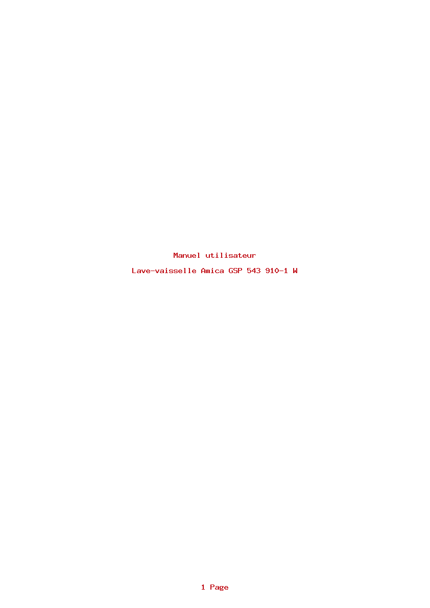 Page 1 de la notice Manuel utilisateur Amica GSP 543 910-1 W