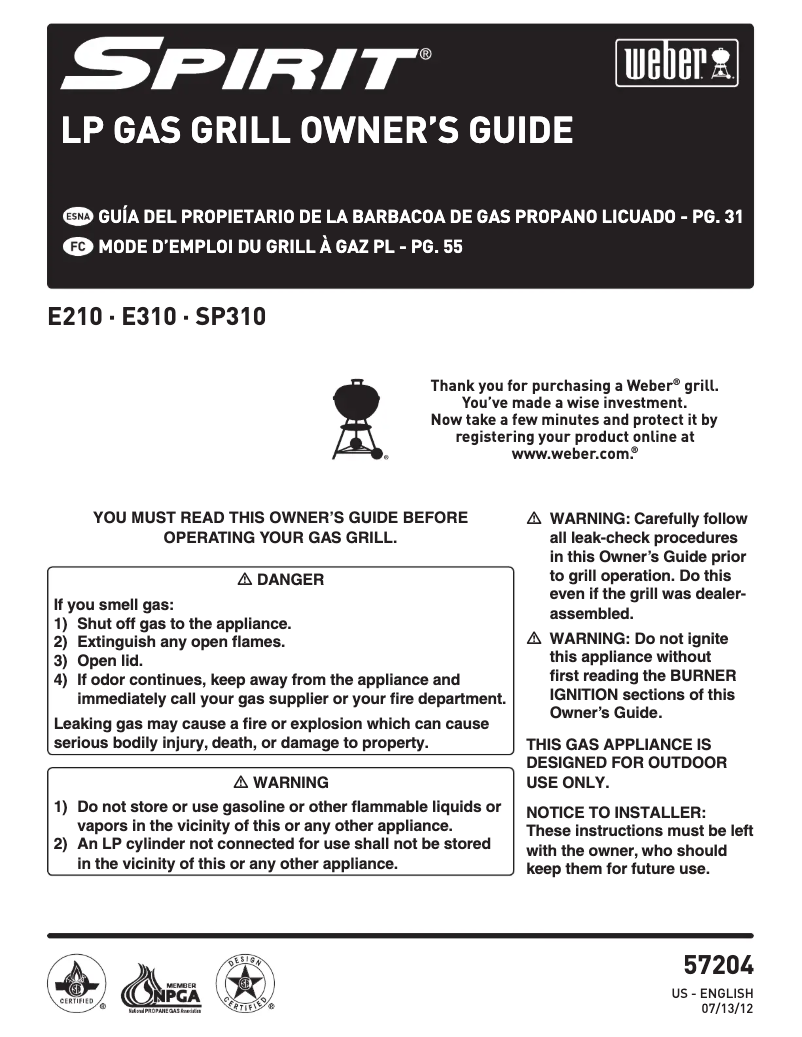 Page 1 de la notice Manuel utilisateur Weber Spirit E-310
