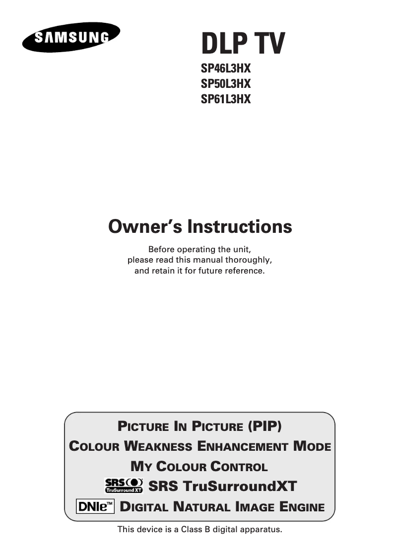 Página 1 del manual Manual de usuario Samsung SP46L3HXR
